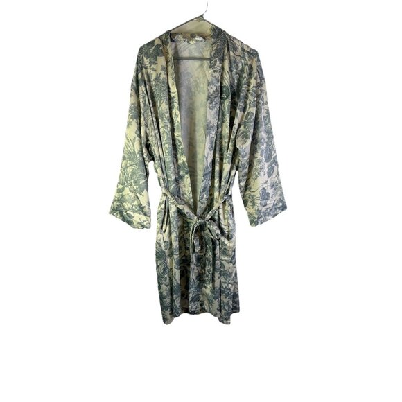 Pottery Barn Other - Potterybarn Robe Blue Floral Flowers Satin Belted